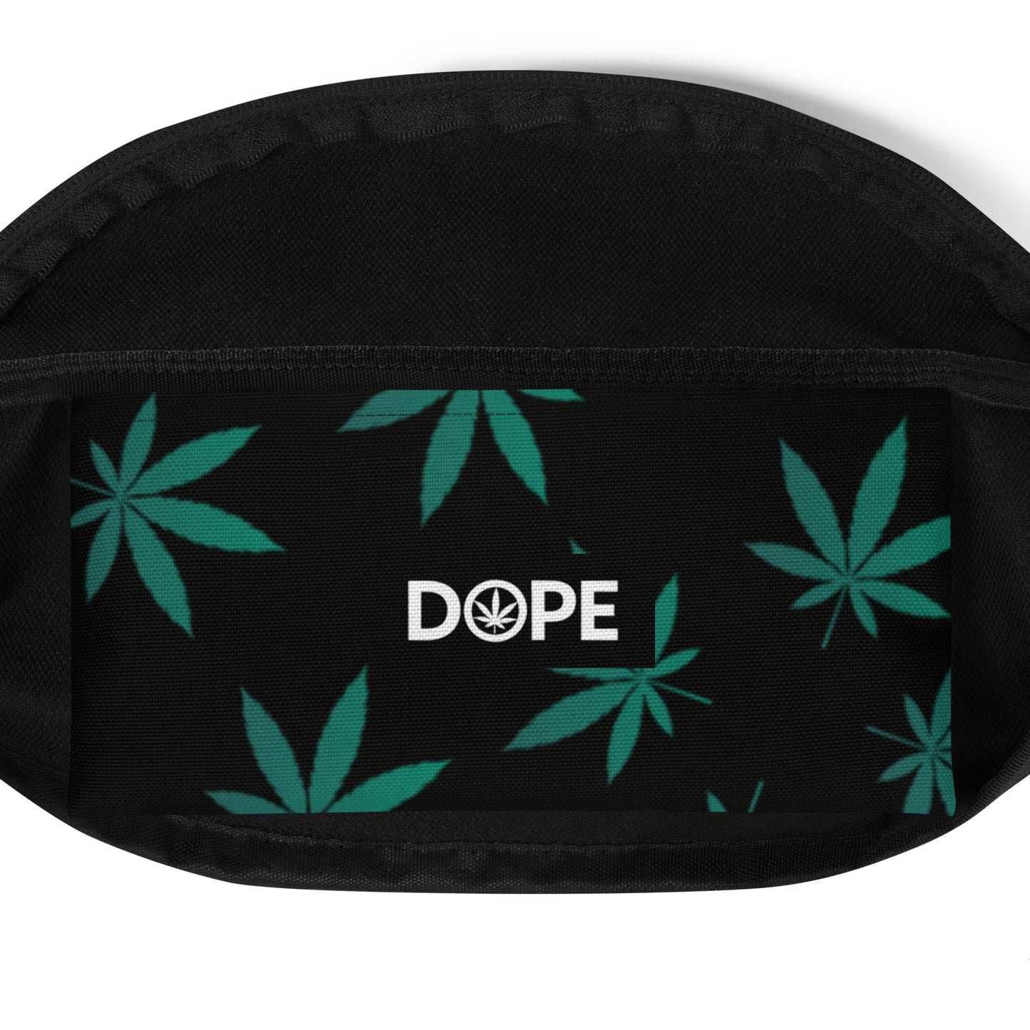 Green Leaves Black Fanny Pack