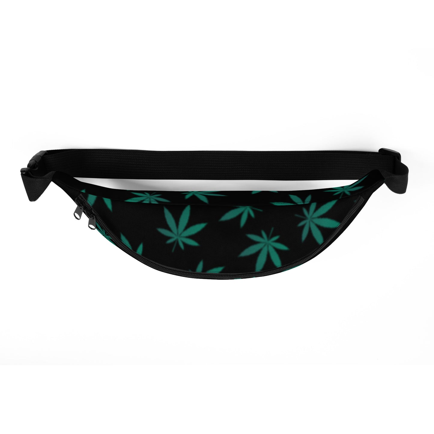 Green Leaves Black Fanny Pack