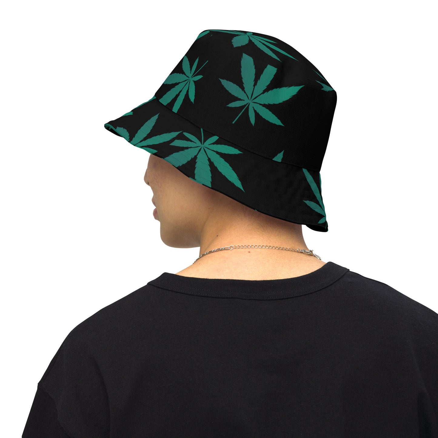 Green Leaf Black Reversible Bucket Hat