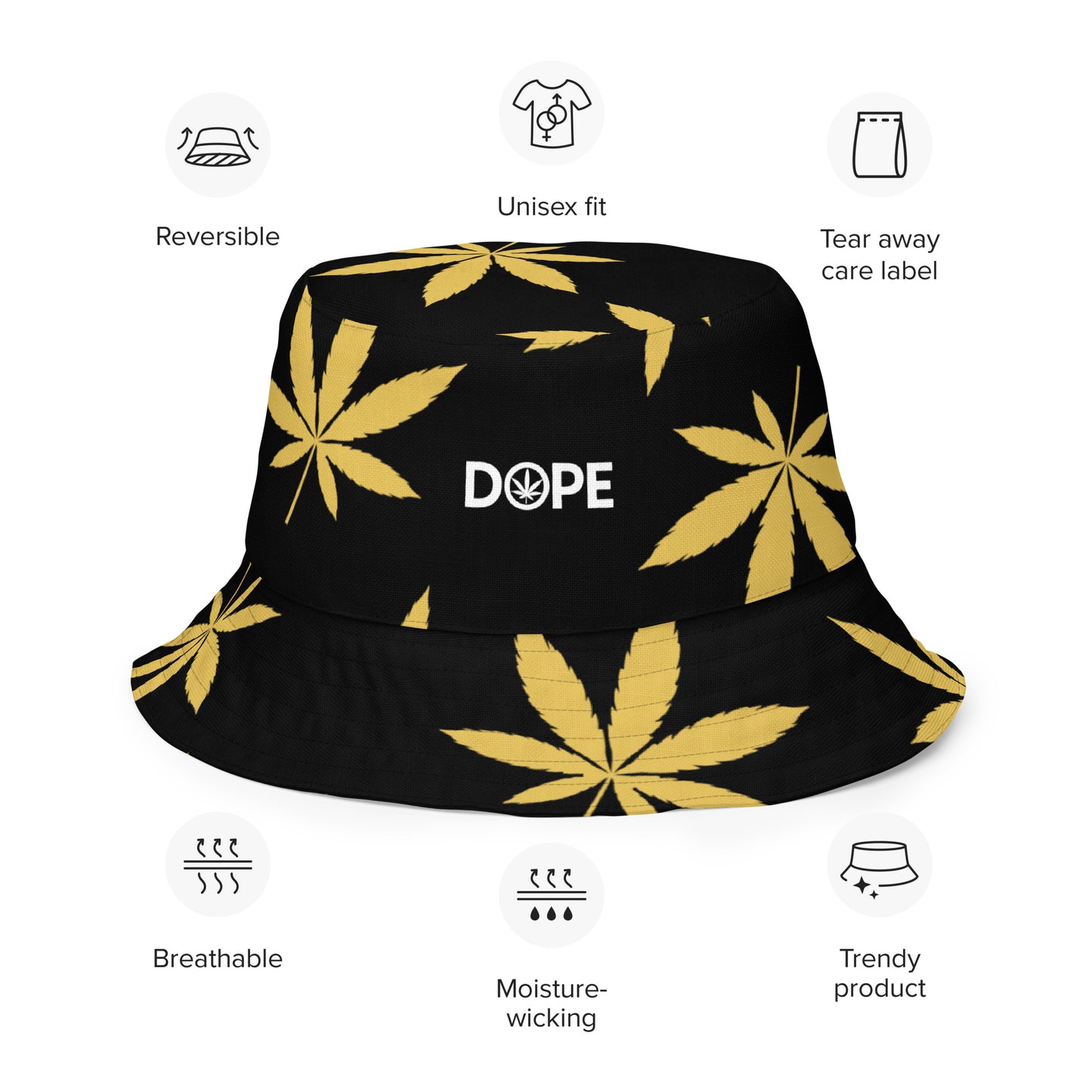 Gold Leaf Black Reversible bucket hat