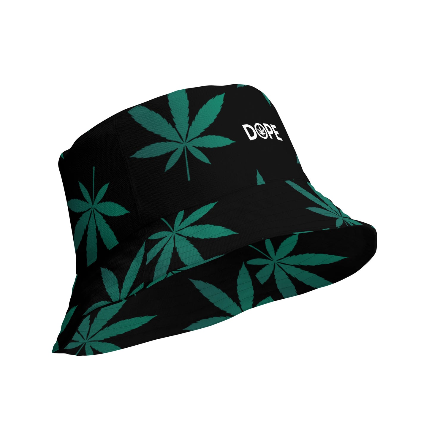 Green Leaf Black Reversible Bucket Hat