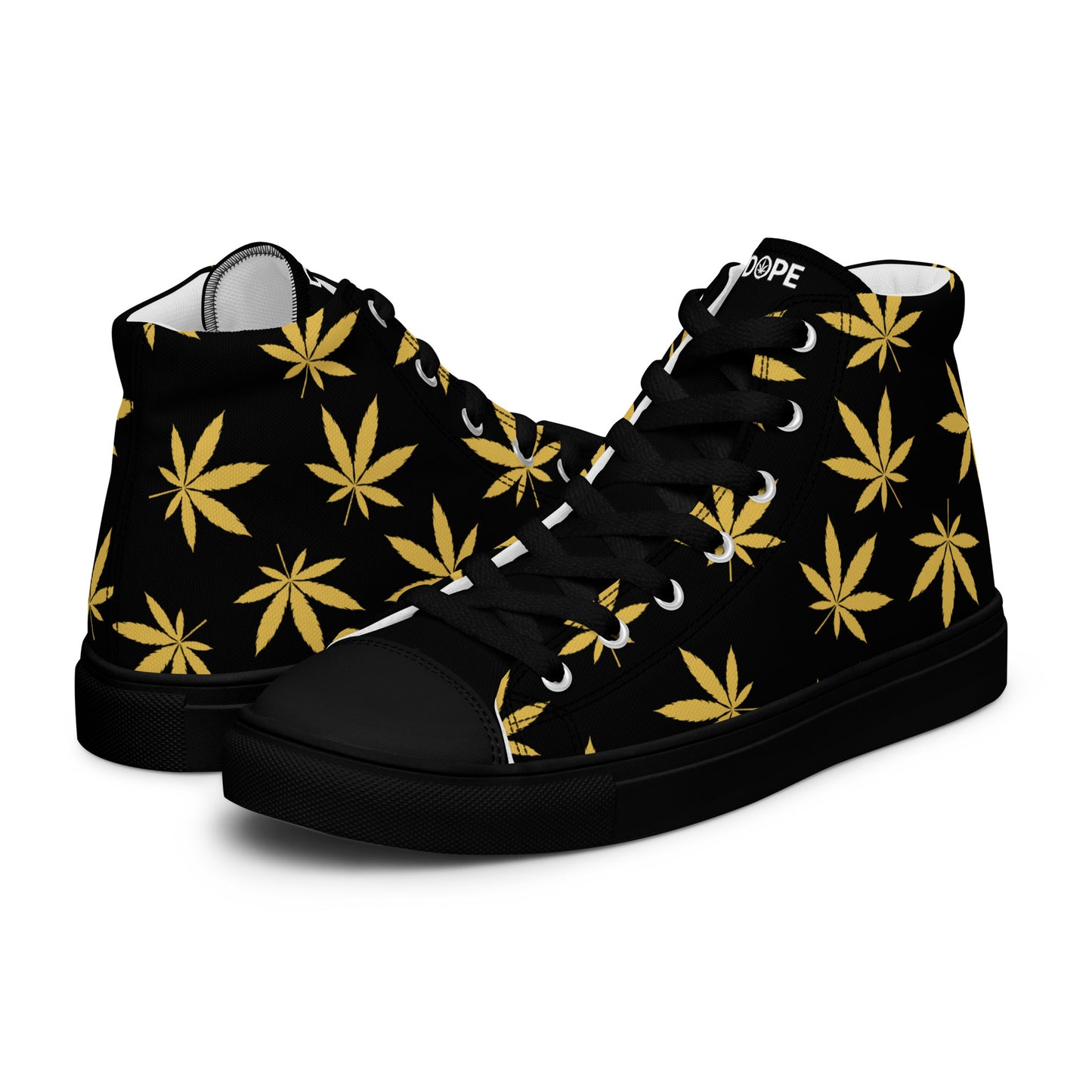 Gold Leaf Black Men’s High Top Canvas Shoes