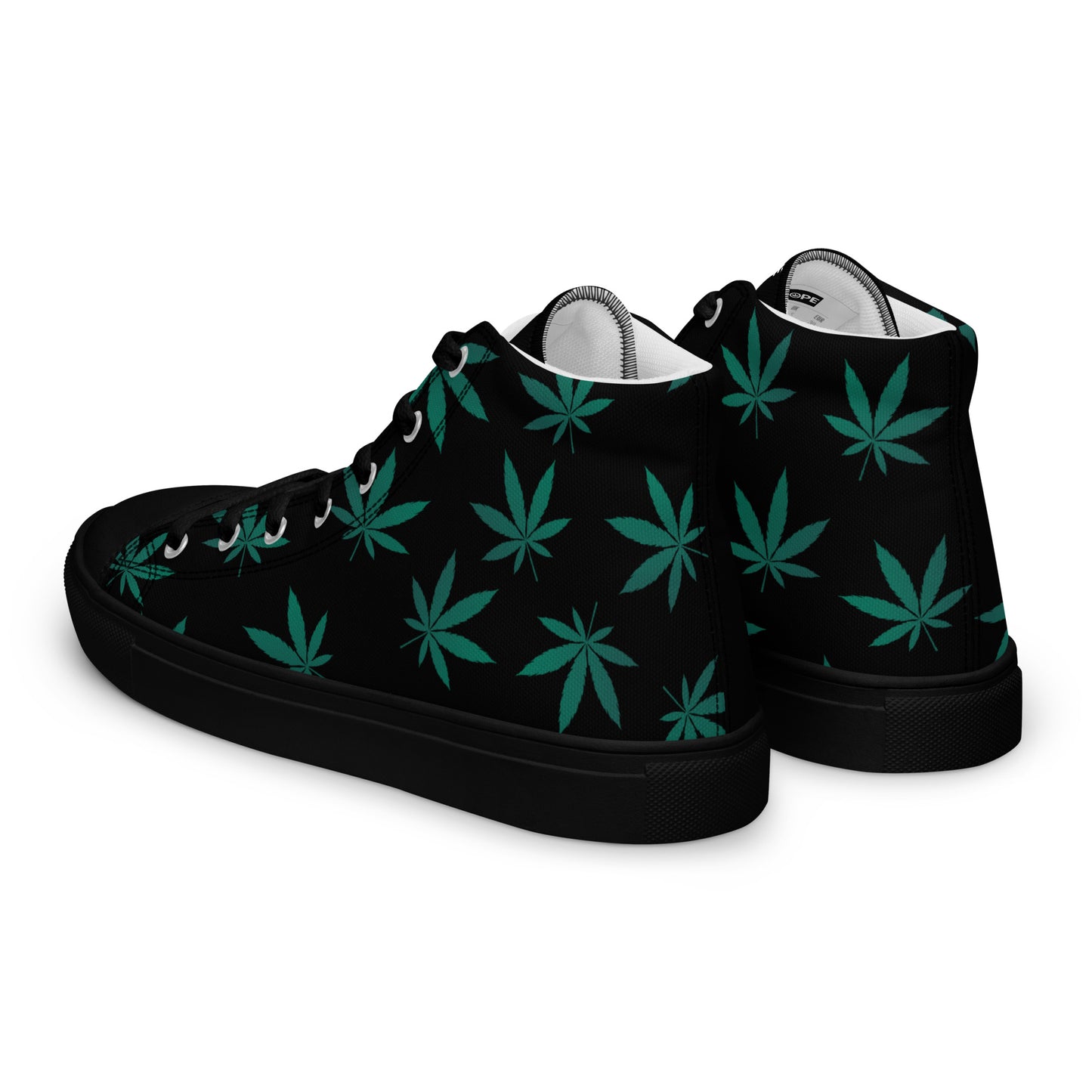 Green Leaves Black Men’s High Top Canvas Shoes