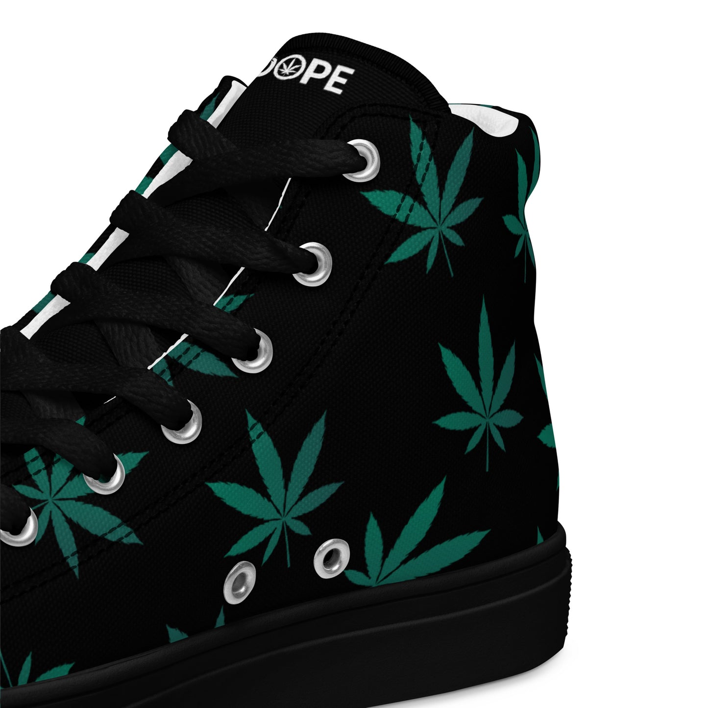 Green Leaves Black Men’s High Top Canvas Shoes