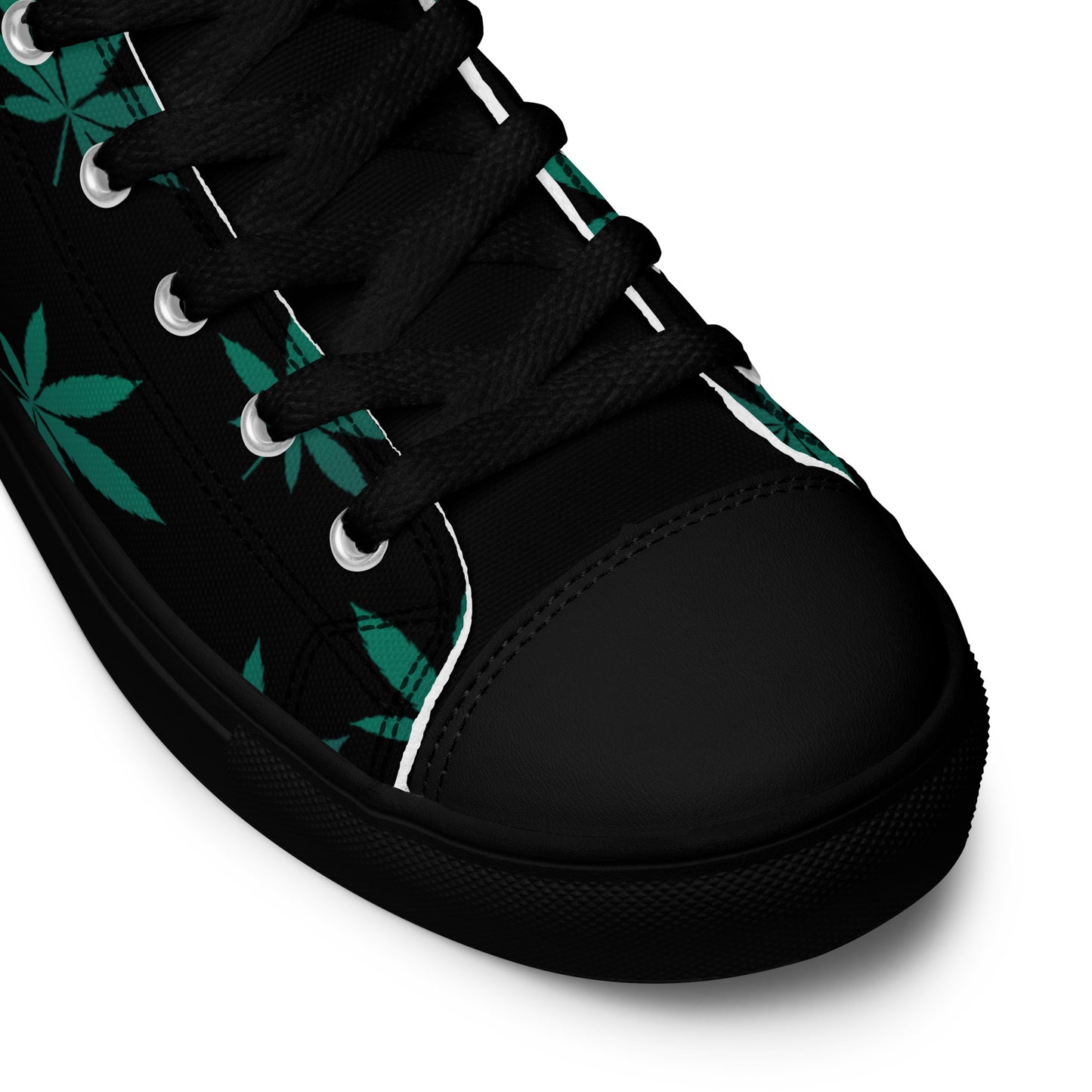 Green Leaves Black Men’s High Top Canvas Shoes