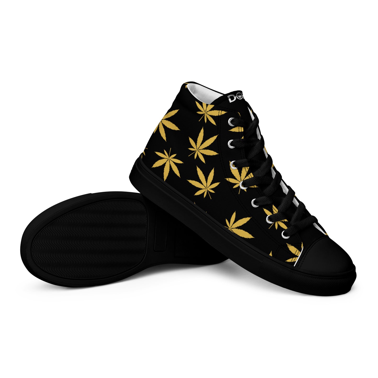 Gold Leaf Black Men’s High Top Canvas Shoes