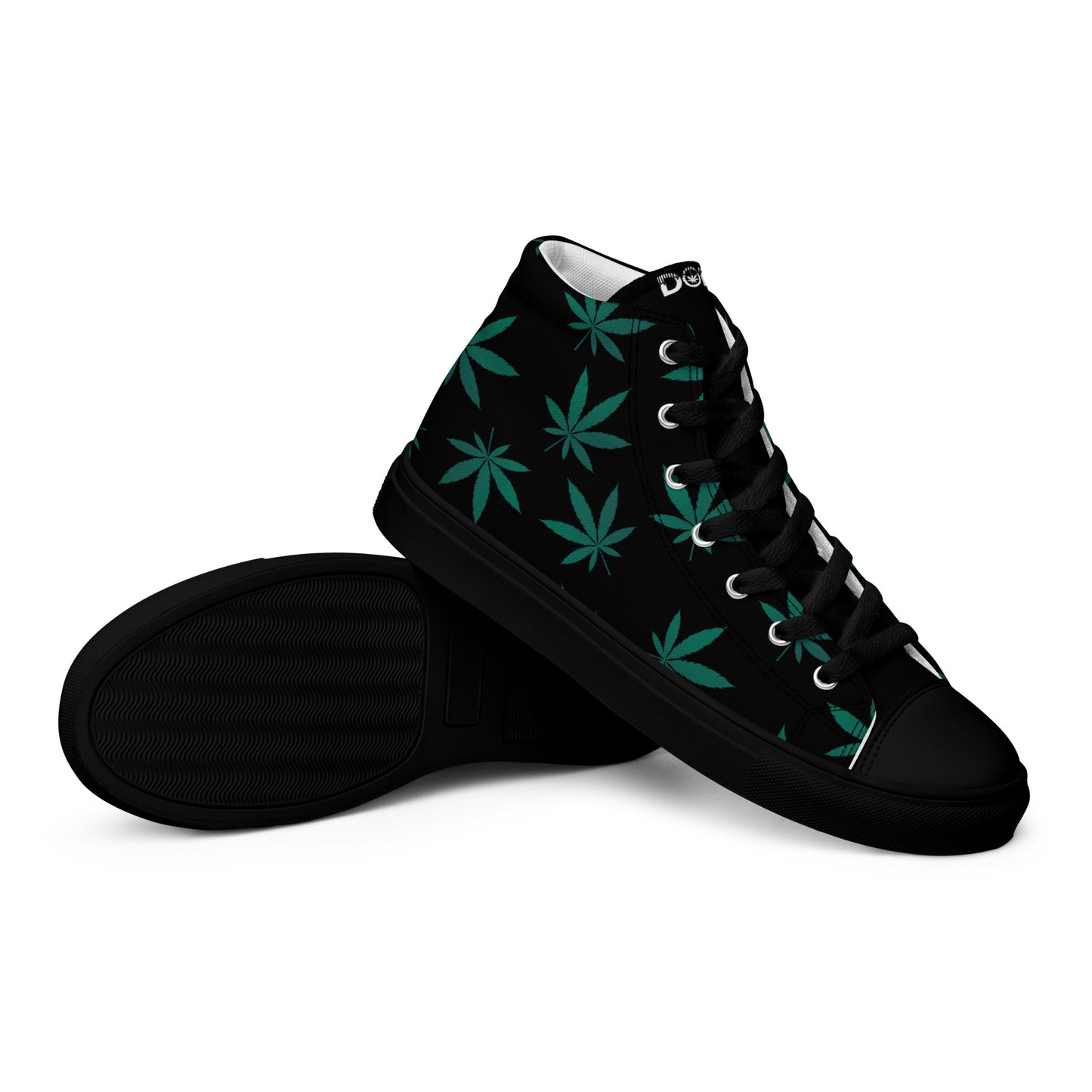 Green Leaves Black Men’s High Top Canvas Shoes