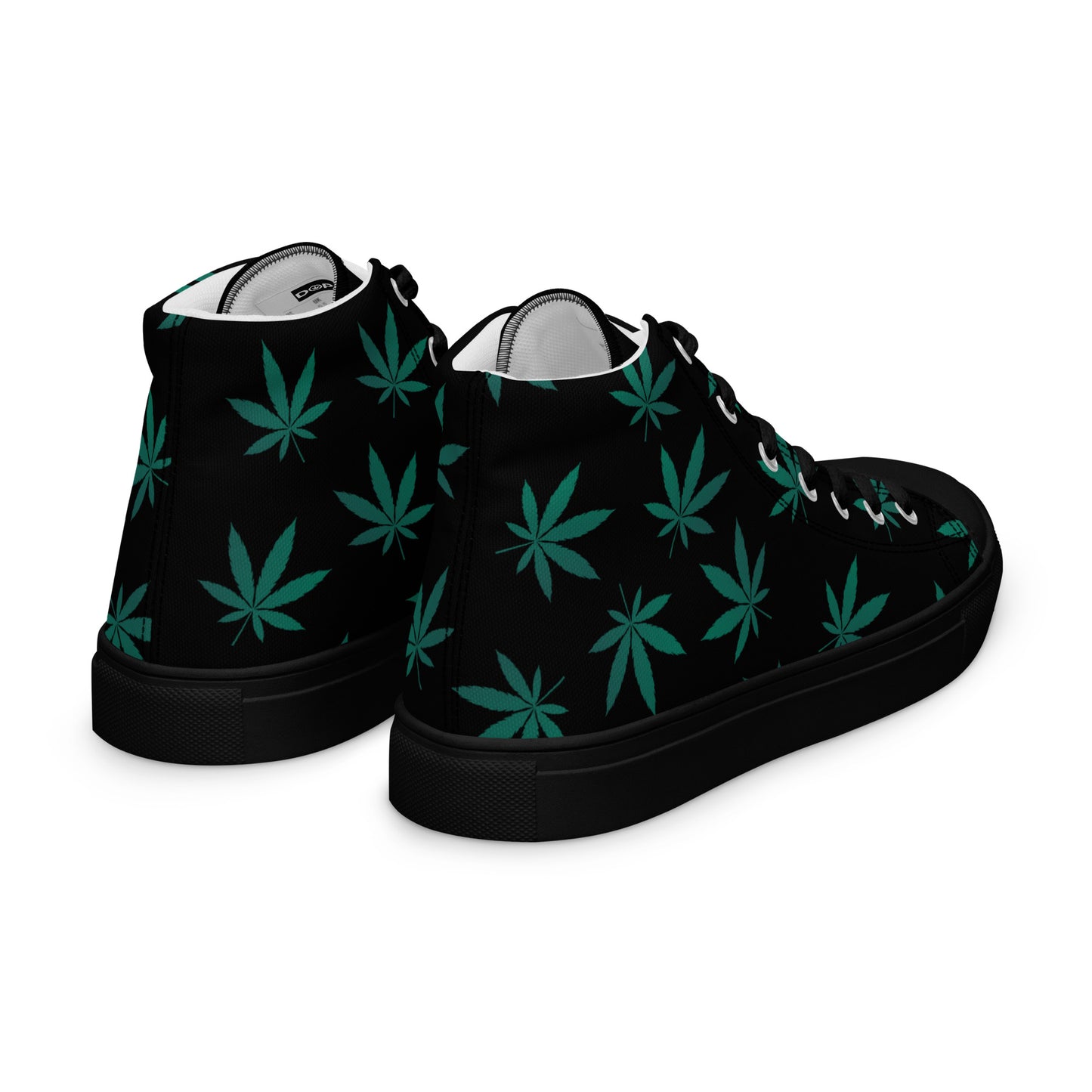 Green Leaves Black Men’s High Top Canvas Shoes