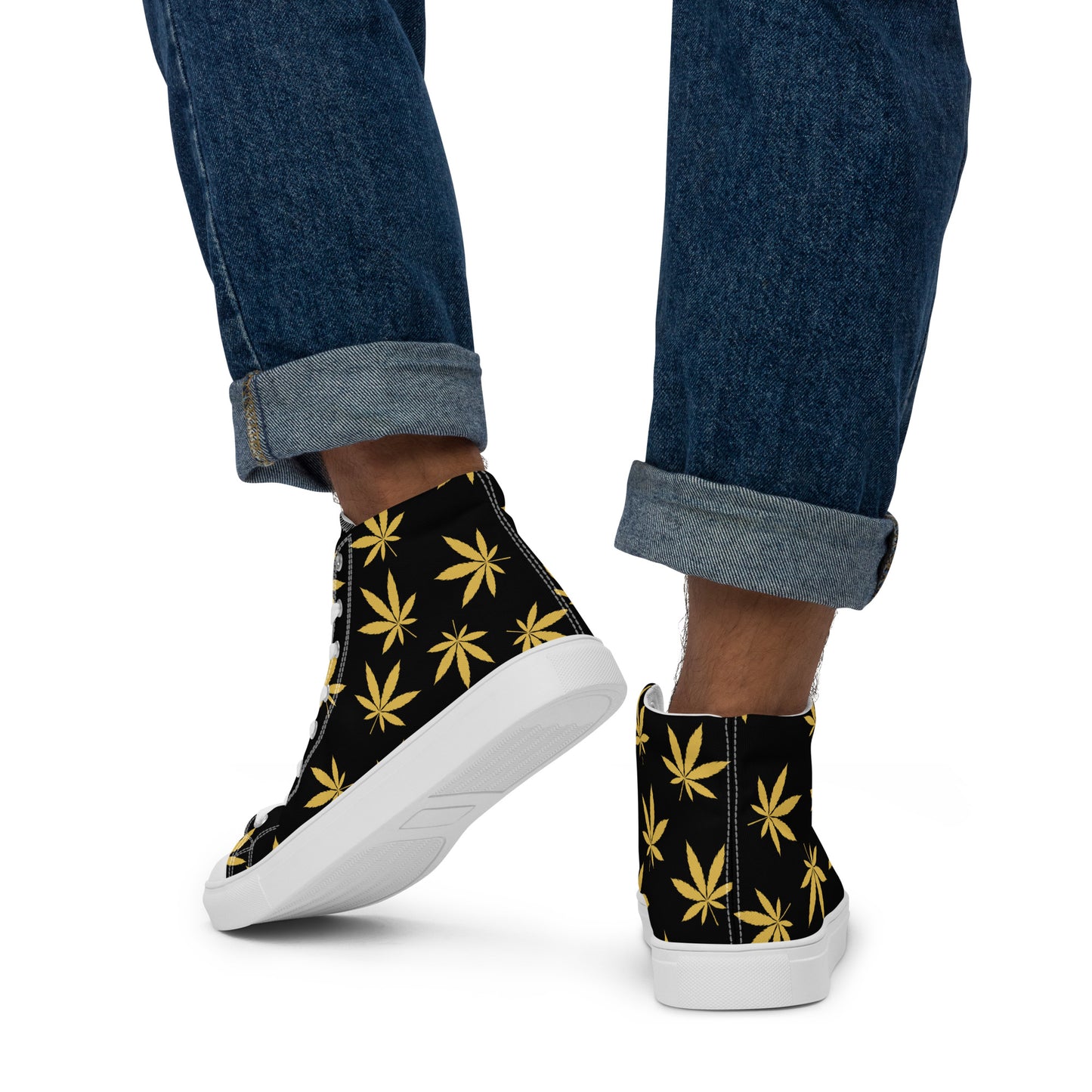 Gold Leaf Black Men’s High Top Canvas Shoes