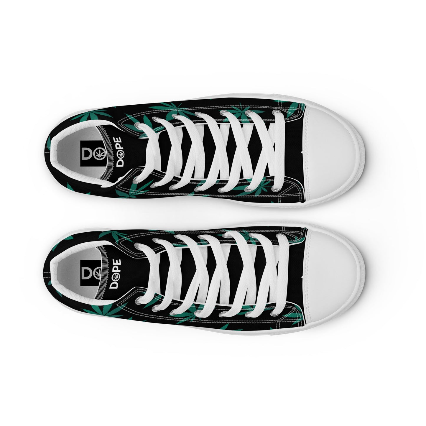 Green Leaves Black Men’s High Top Canvas Shoes