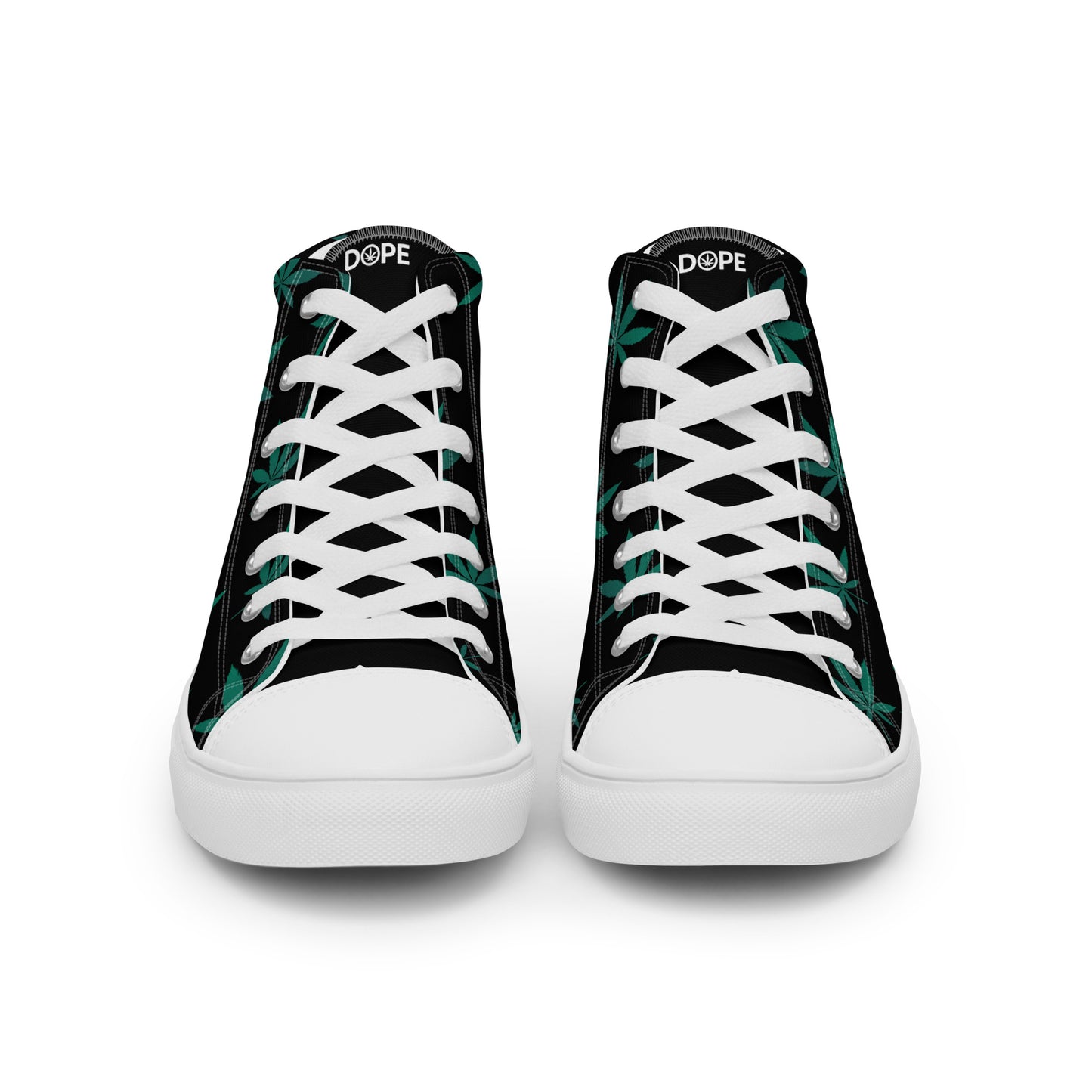 Green Leaves Black Men’s High Top Canvas Shoes