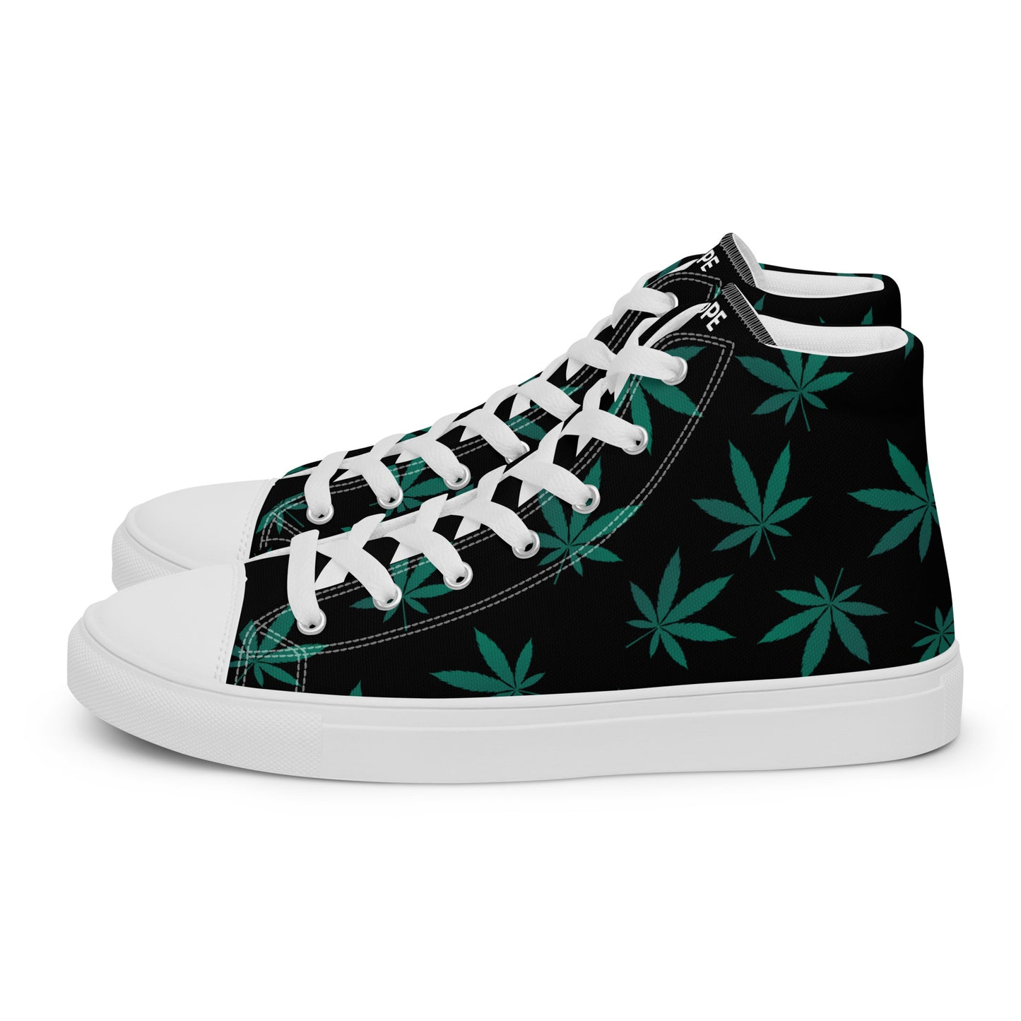 Green Leaves Black Men’s High Top Canvas Shoes