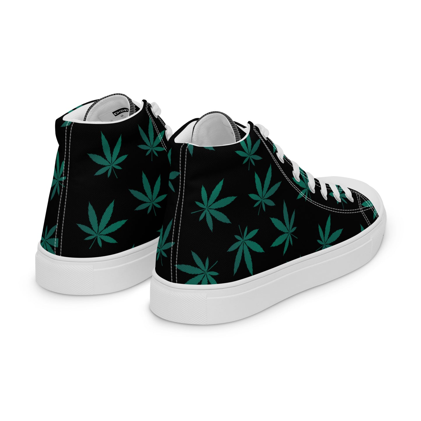 Green Leaves Black Men’s High Top Canvas Shoes