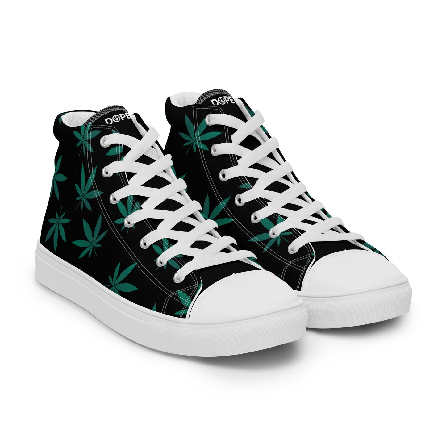 Green Leaves Black Men’s High Top Canvas Shoes